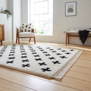 Scandi-Boho RL09 Modern Moroccan Berber Soft Plush Shaggy White/Black Rug-Rug Love Exclusive-Rug Love - The Most Loved Rug Store